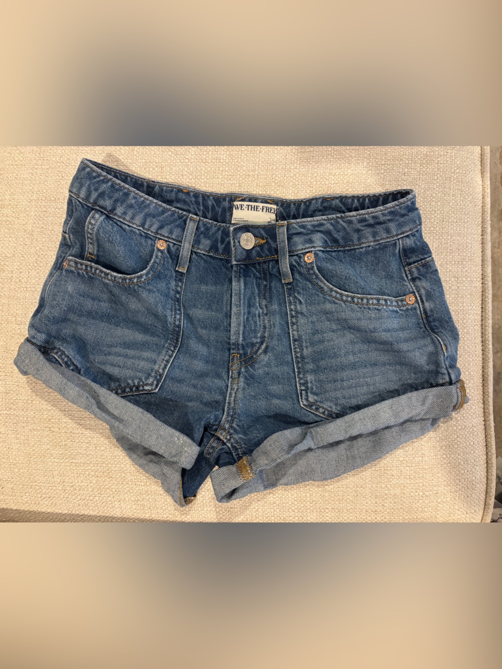 We The Free Classic Blue Denim Shorts with Rolled Hem